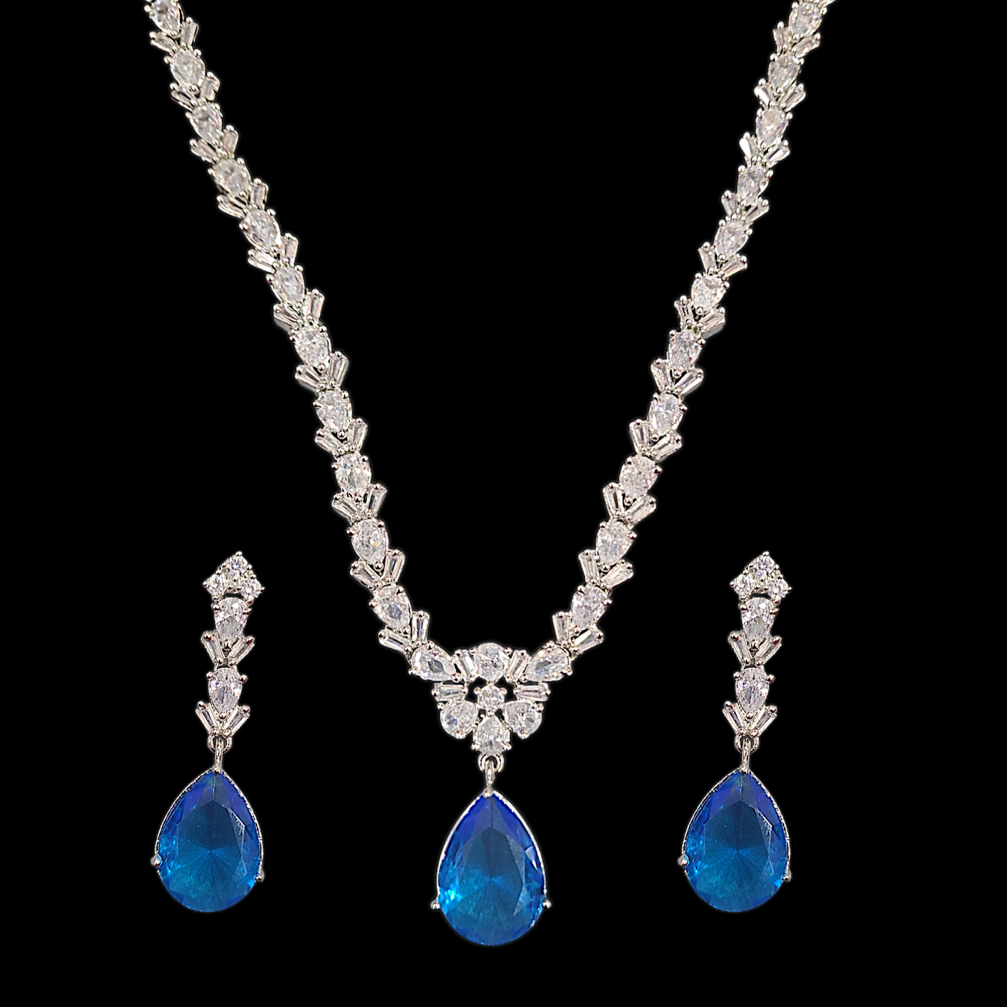 Single Drop Sky Blue AD Necklace - My Golden Wish