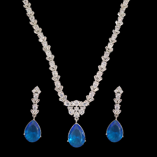 Single Drop Sky Blue AD Necklace - My Golden Wish