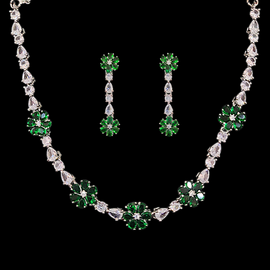 Flower Emerald Green AD Necklace - My Golden Wish