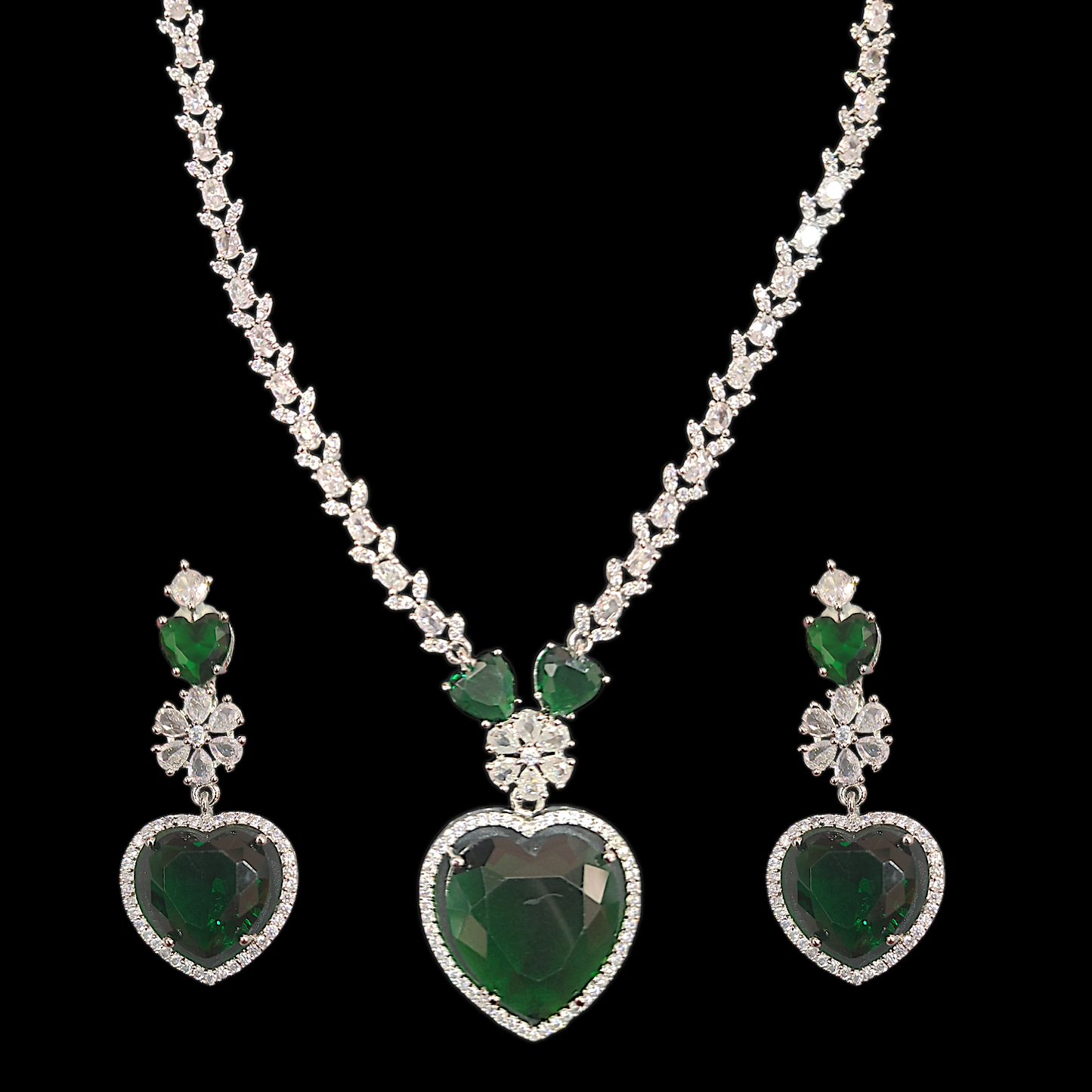 Emerald Green Heart AD Necklace - My Golden Wish