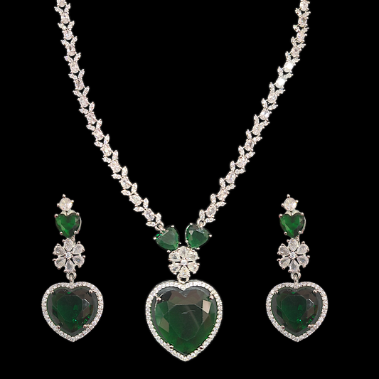 Emerald Green Heart AD Necklace - My Golden Wish