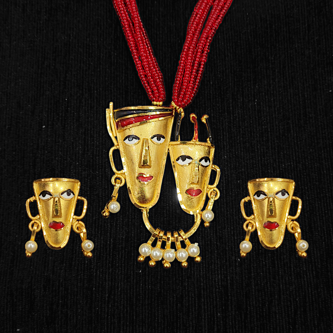 Tribal Face Locket Set - My Golden Wish