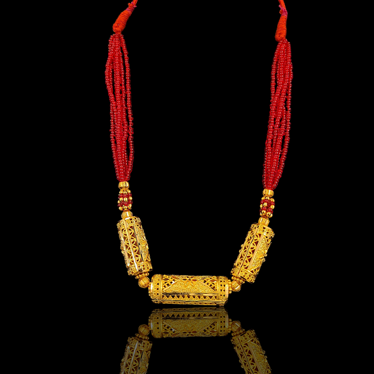 Triple Dhol Locket Tarsel (Red) - My Golden Wish