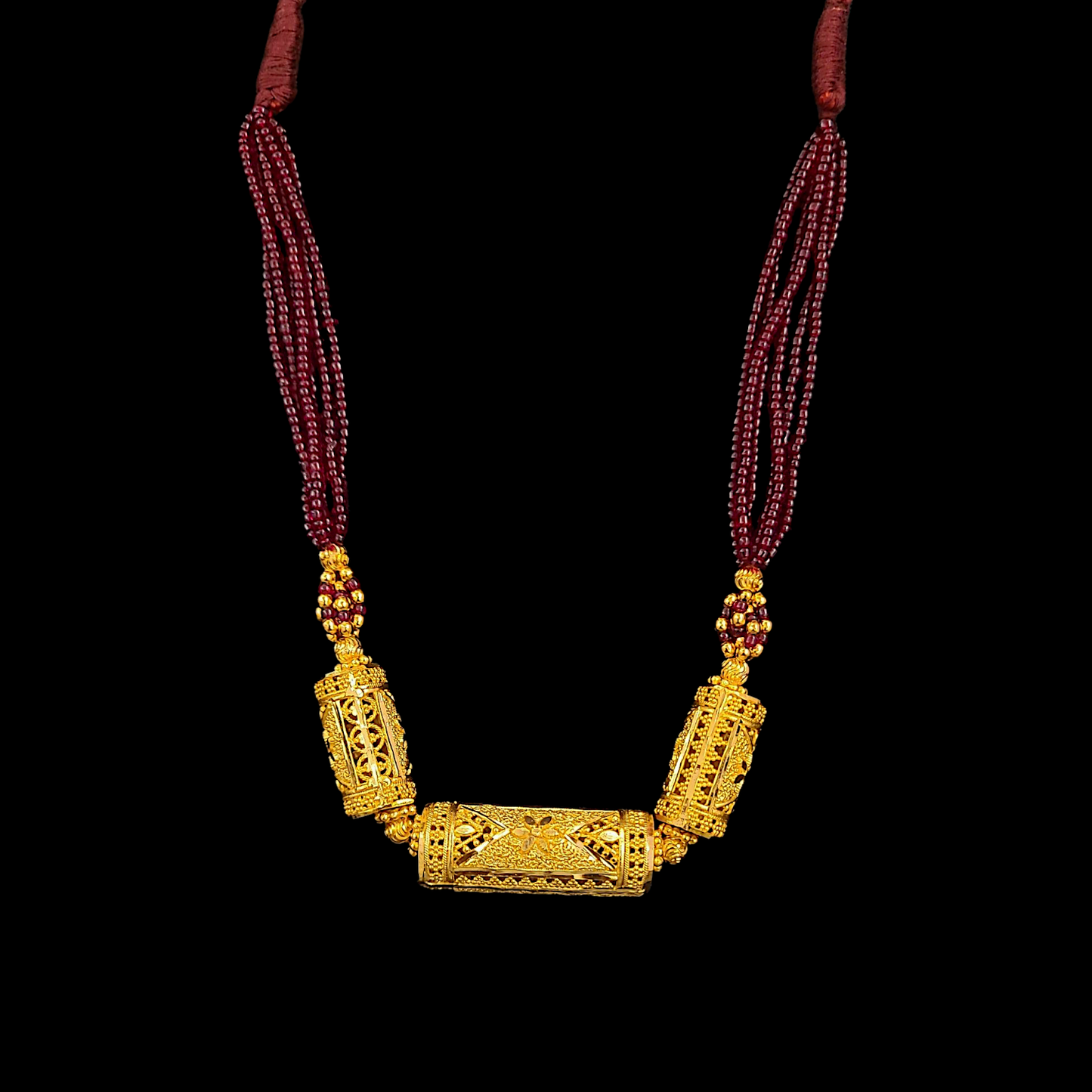 Triple Dhol Locket Tarsel (Maroon) - My Golden Wish