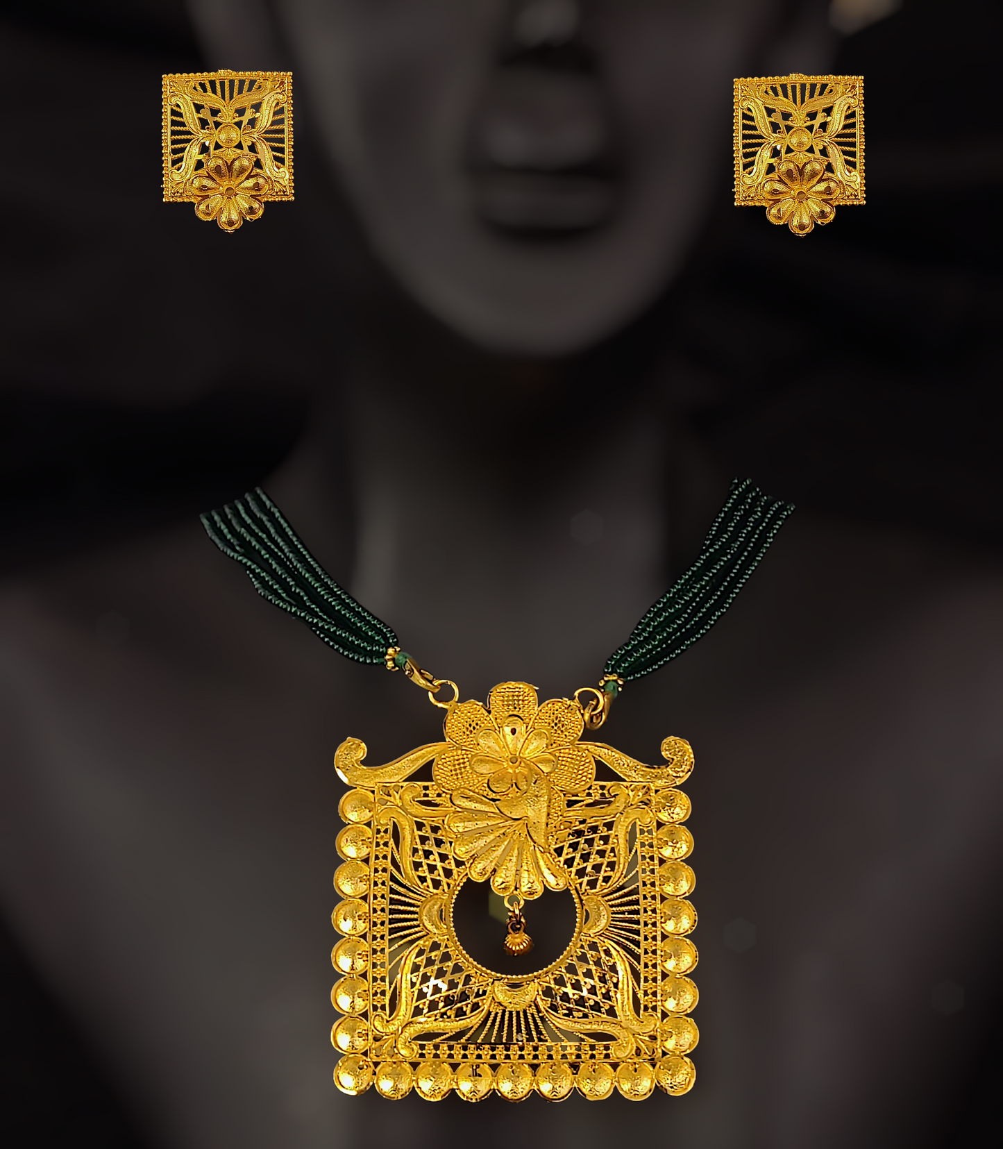 Big Square Temple Locket Set