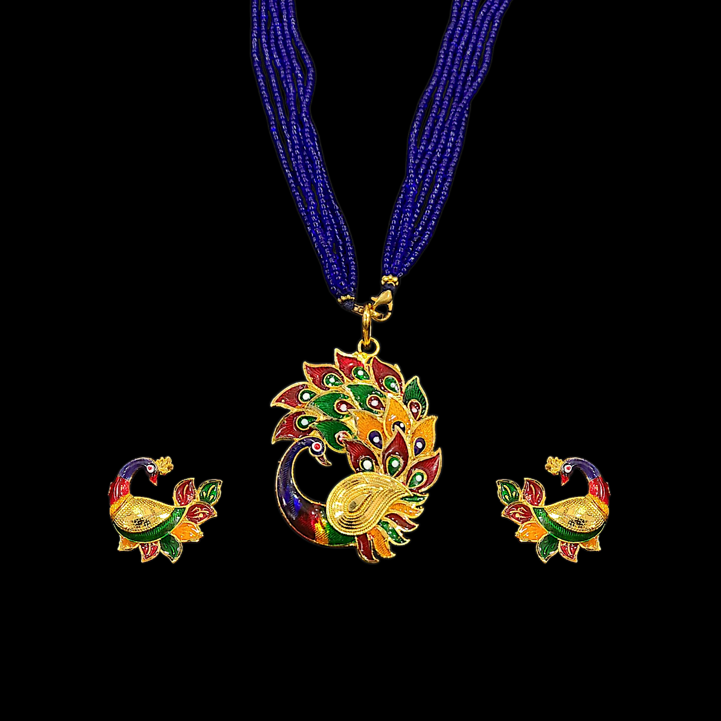 Peacock Meena Locket Set
