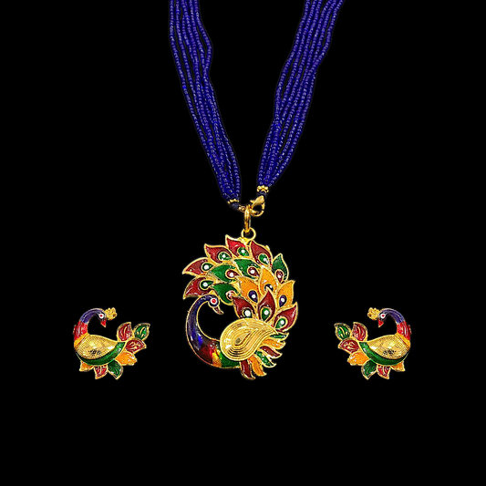 Peacock Meena Locket Set - My Golden Wish