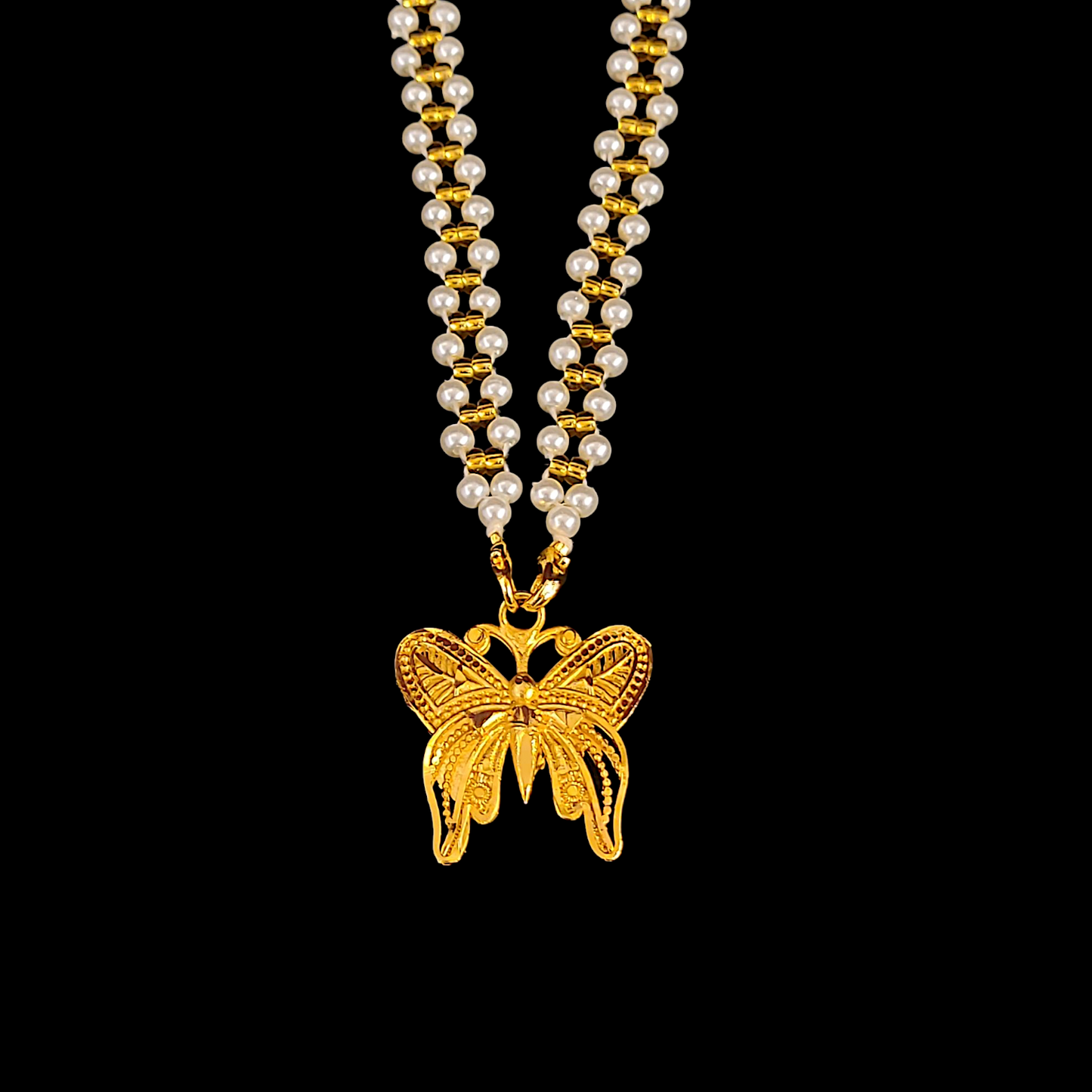 Butterfly Locket With Pearl Chain - My Golden Wish