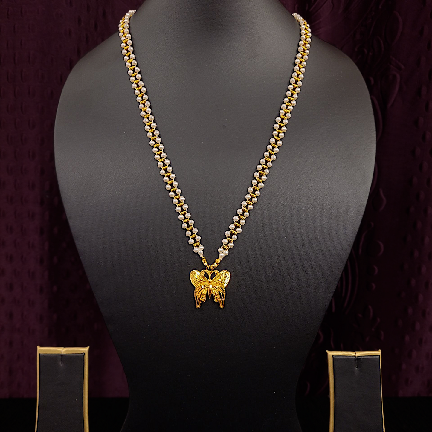 Butterfly Locket With Pearl Chain - My Golden Wish