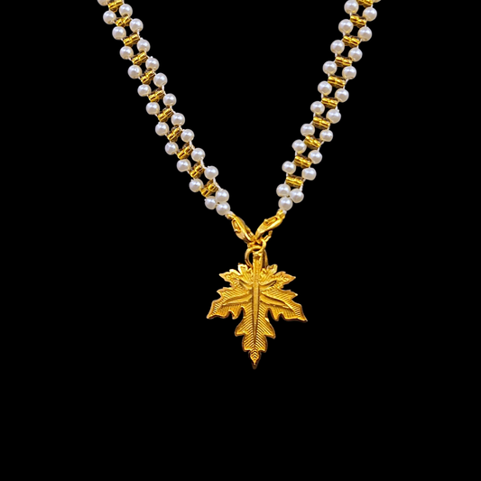 Leaf Locket With Pearl Chain - My Golden Wish