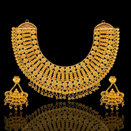 Broad Four Pattern Necklace Set - My Golden Wish