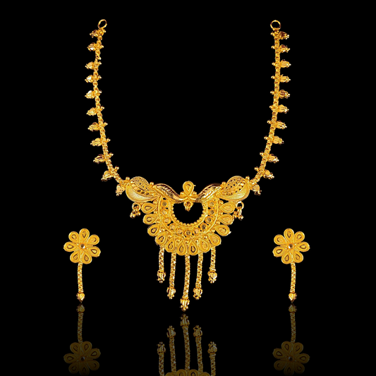 Sleek Flower Drop Necklace Set - My Golden Wish