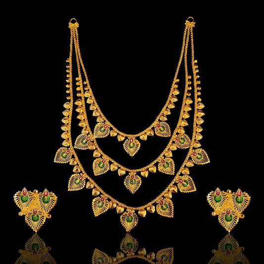 Three Layer Feather Necklace Set - My Golden Wish