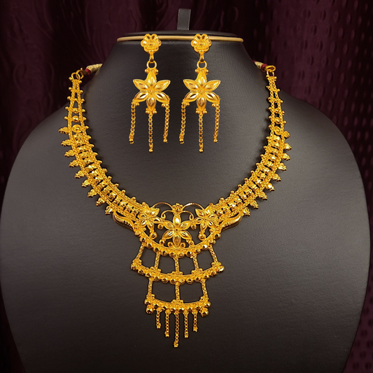 Drop Flower Chatai Necklace Set - My Golden Wish