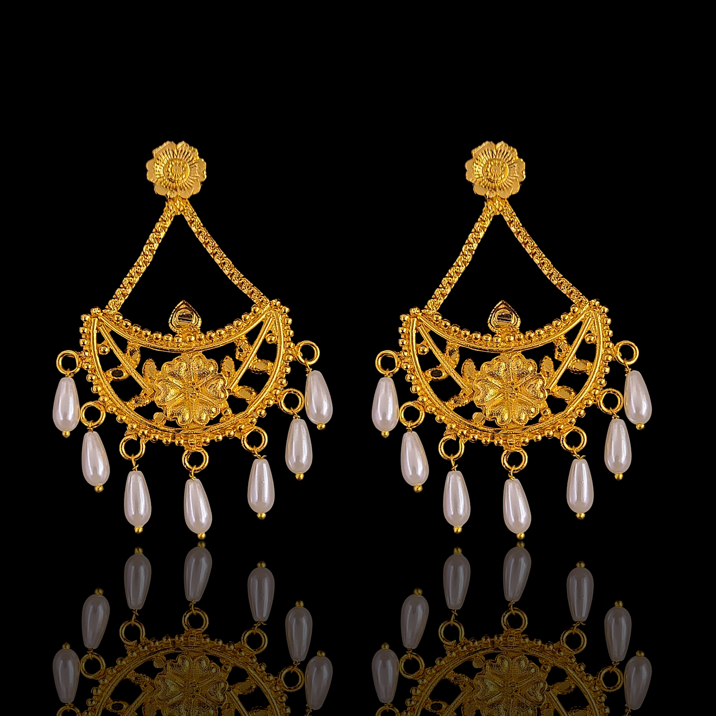 Flower Necklace Set With Rice Pearl - My Golden Wish