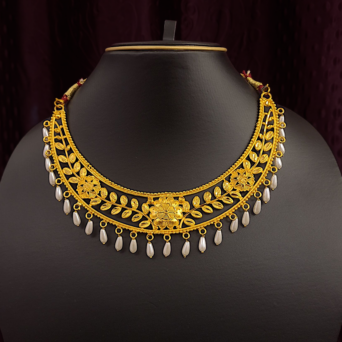 Flower Necklace Set With Rice Pearl - My Golden Wish
