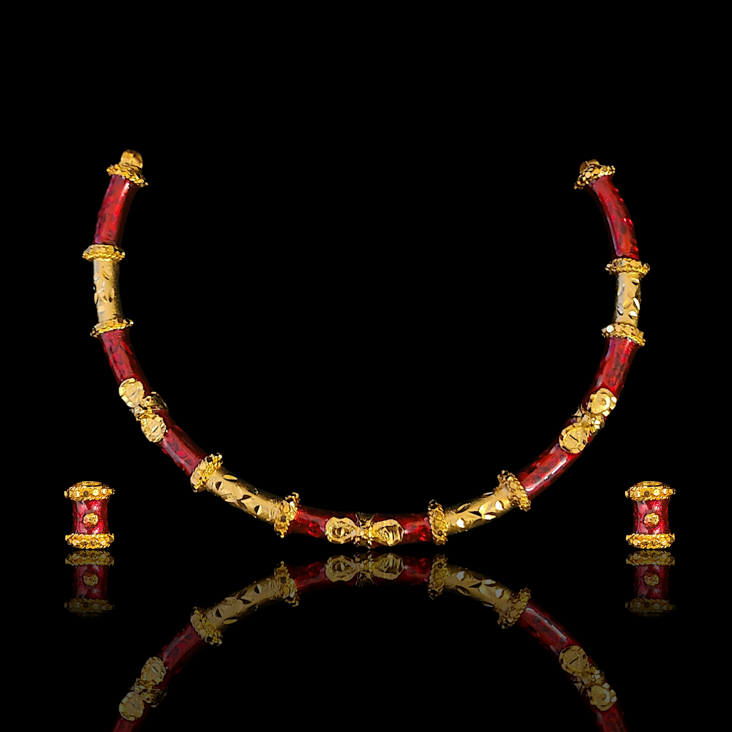 Red Manipuri Hansli Set