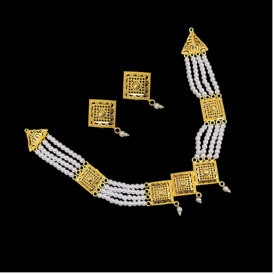 Triple Row Pearl Necklace Set - My Golden Wish