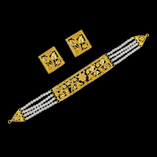 Fllat Pearl Choker Set - My Golden Wish