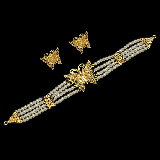 Butterfly Pearl Choker Set - My Golden Wish