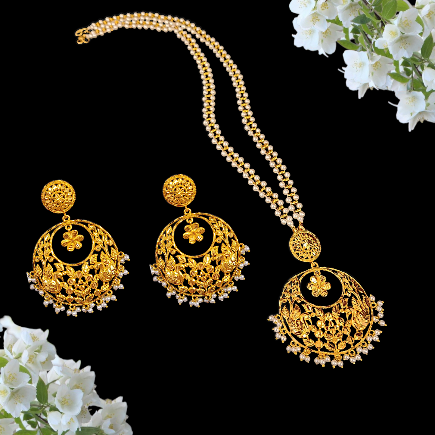Pearl Kanbala Design Locket Set