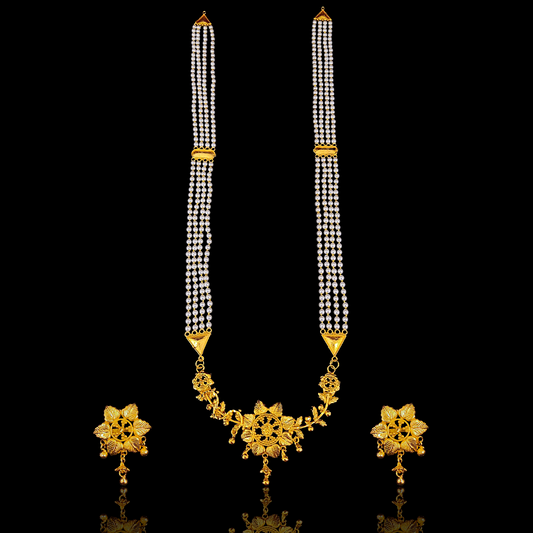 Flower Pearl Sitahar With Golden Beads - My Golden Wish