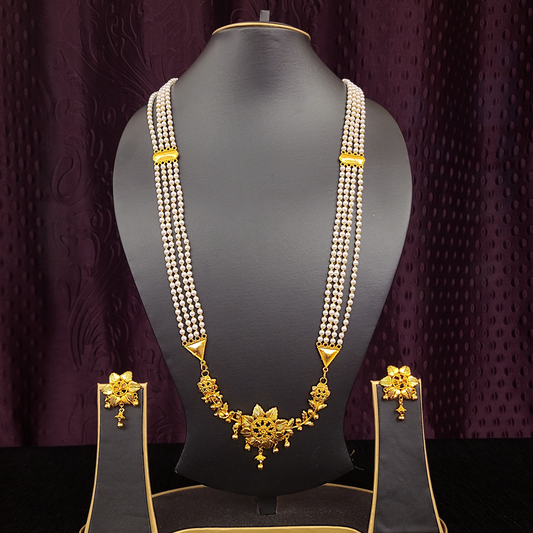 Flower Pearl Sitahar With Golden Beads - My Golden Wish