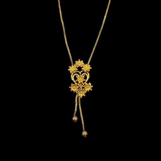 Flowery Heart Tie Chain - My Golden Wish