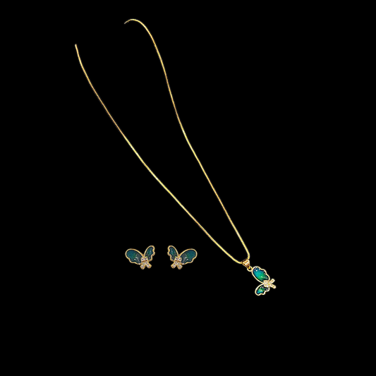 Butterfly Meena Pendant Chain Set - My Golden Wish