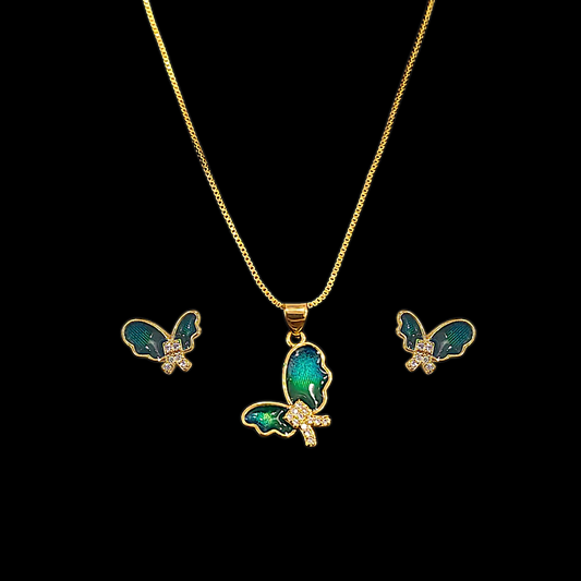 Butterfly Meena Pendant Chain Set - My Golden Wish