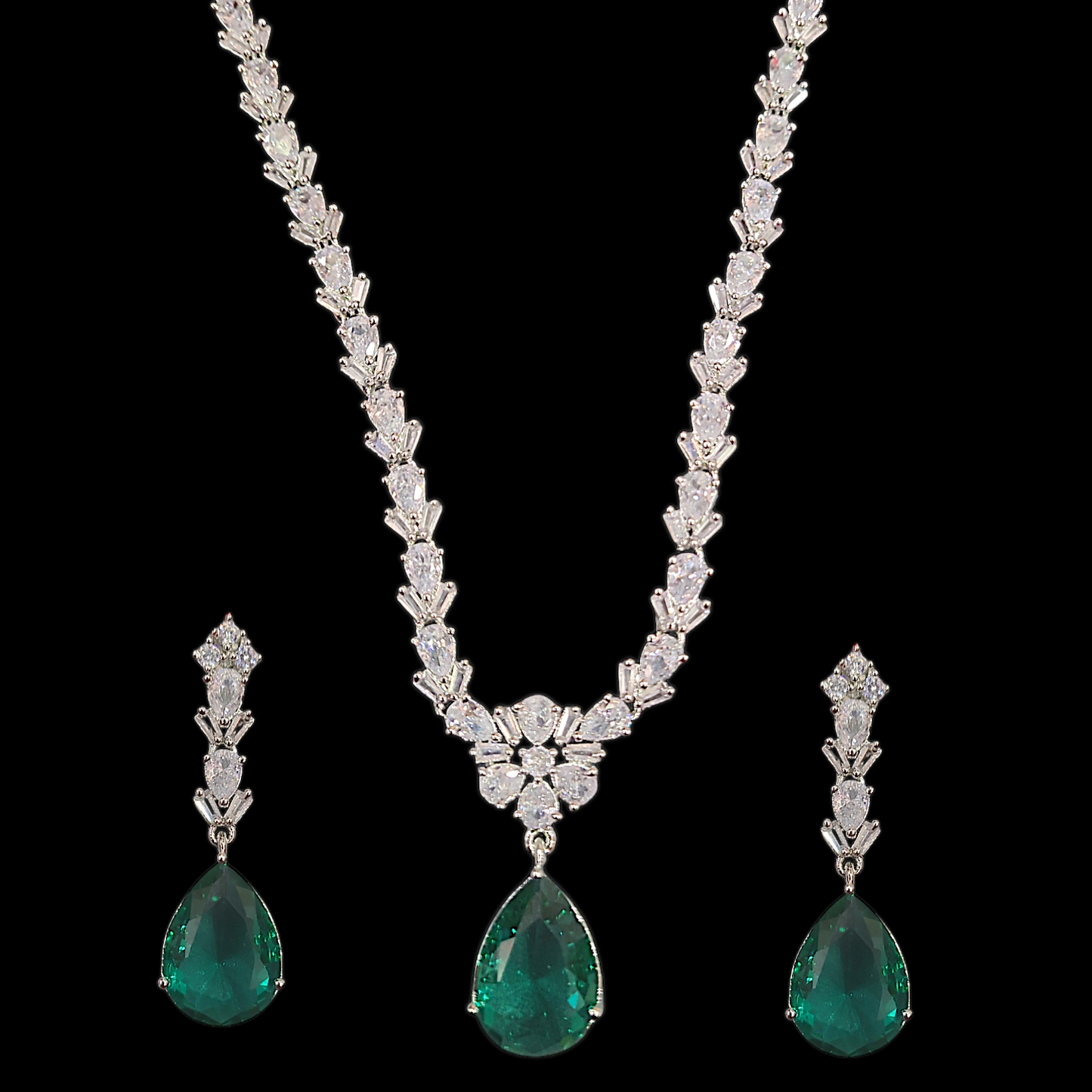 Single Drop Emerald Green AD Necklace