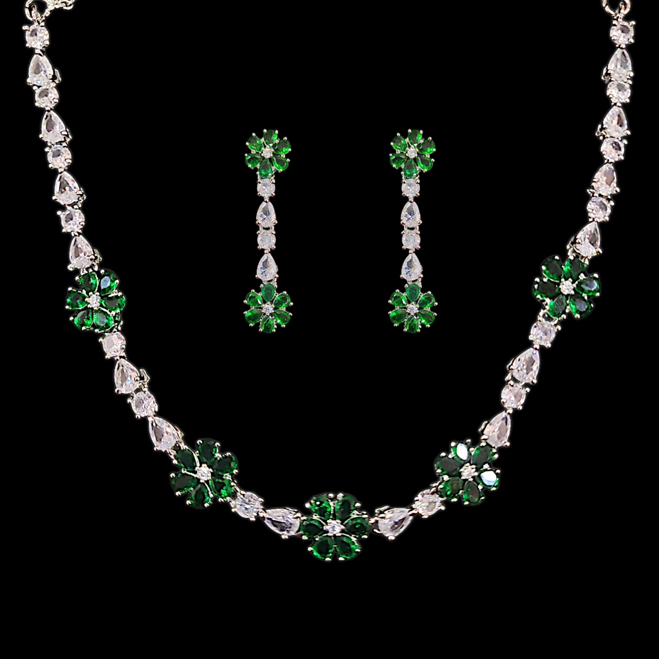 Flower Emerald Green AD Necklace