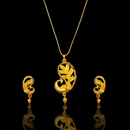 Golden Peacock Locket Chain Set