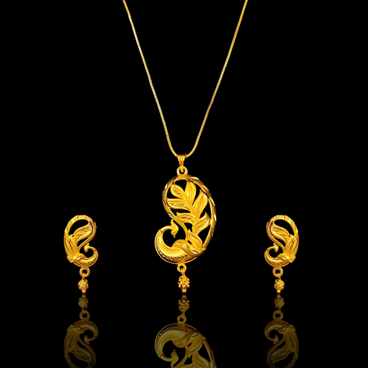 Golden Peacock Locket Chain Set