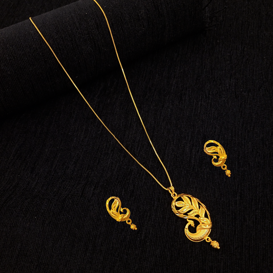 Golden Peacock Locket Chain Set