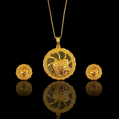 Round Flower Locket Chain Set