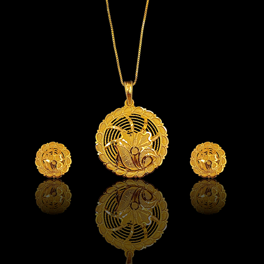 Round Flower Locket Chain Set