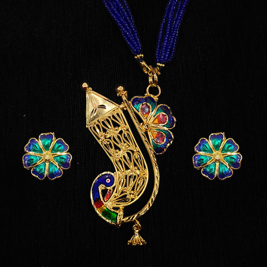 Peacock minakari locket set