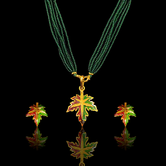 Minakari Leaf Locket Set