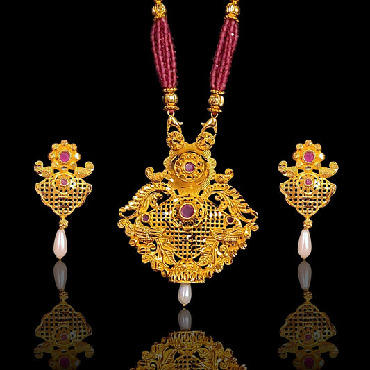 Pearl Drop Ruby Locket Set