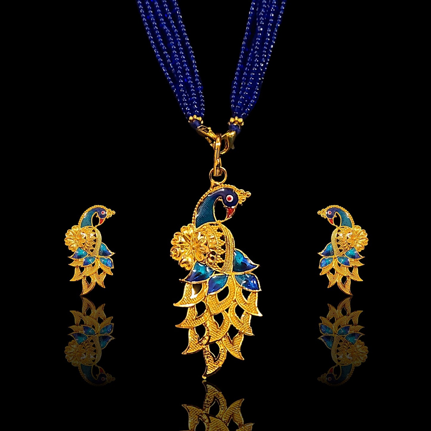 Minakari Peacock Locket Set