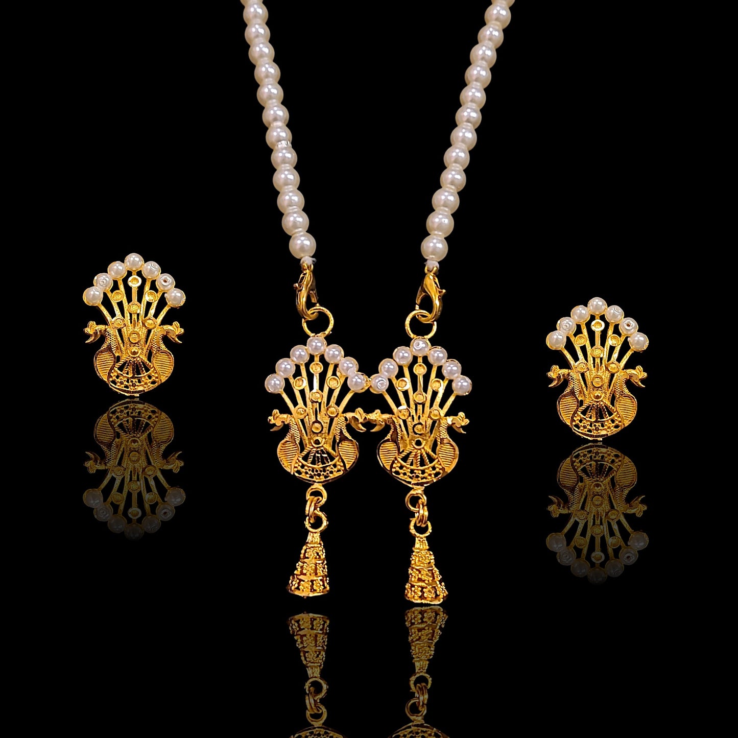 Dual Peacock Pearl Locket Set