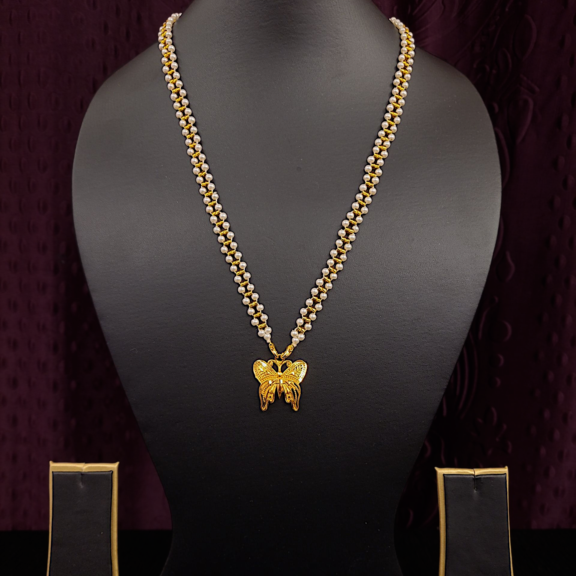 Butterfly Locket With Pearl Chain - My Golden Wish