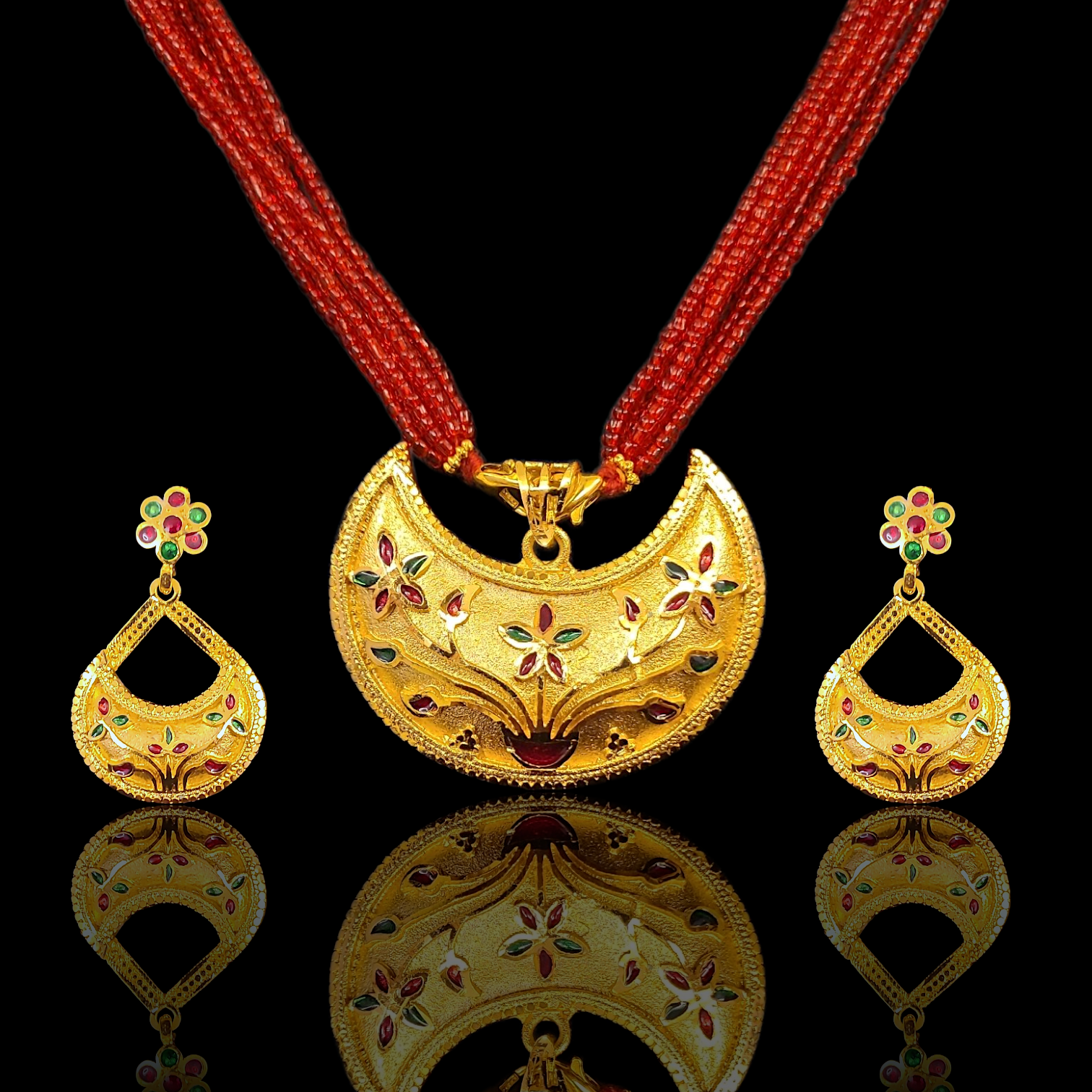 Assam Traditional Minakari Locket Set - IV - My Golden Wish