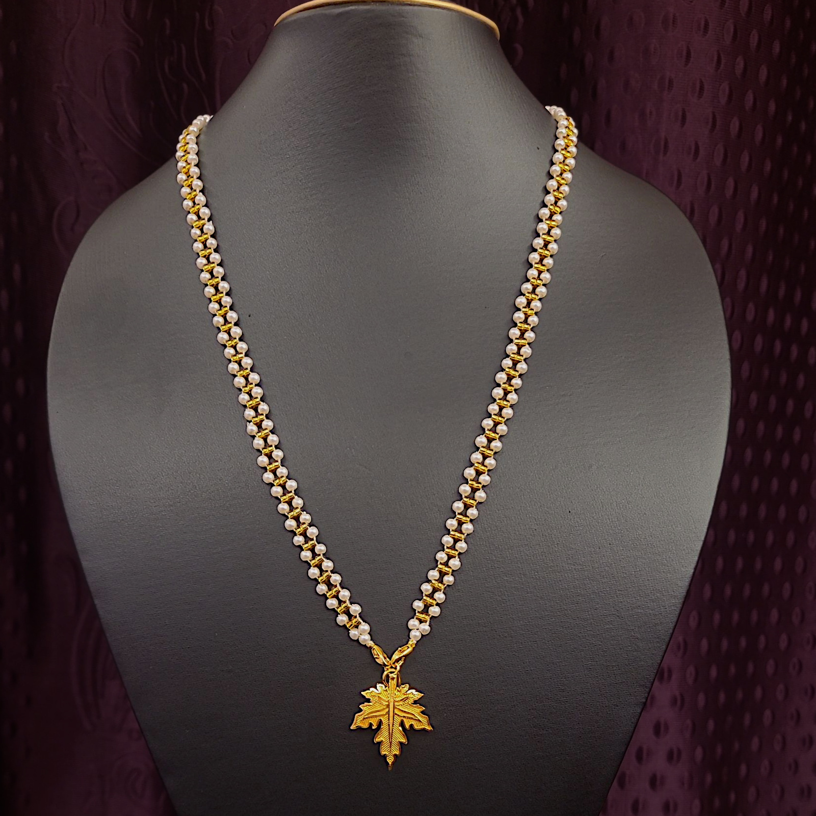 Leaf Locket With Pearl Chain - My Golden Wish