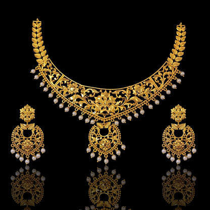 Pearl Drop Flower Necklace Set