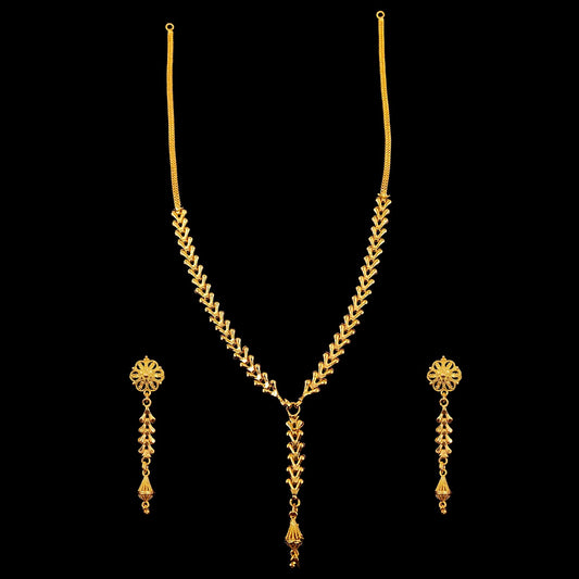 Sleek Triple Line Leaf Necklace Set