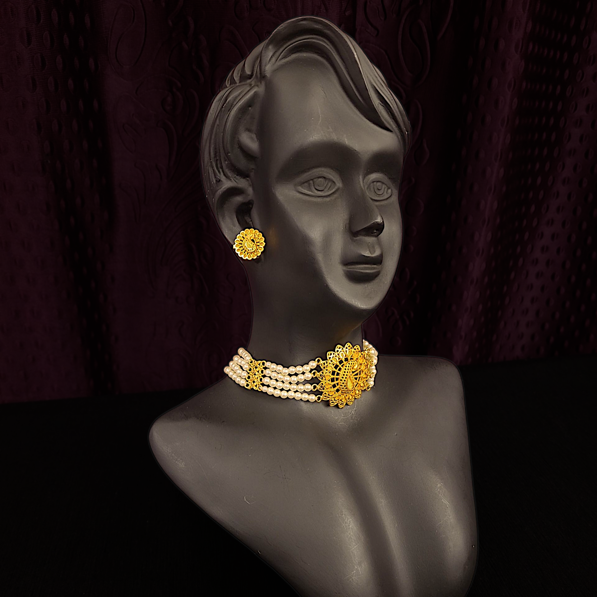 Peacock Pearl Choker Set - My Golden Wish