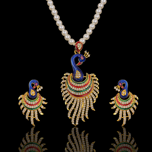 Peacock AD Pearl Necklace Set