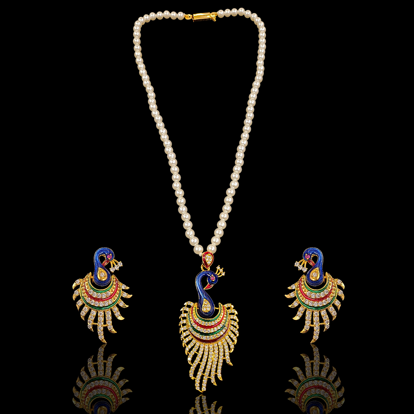 Peacock AD Pearl Necklace Set